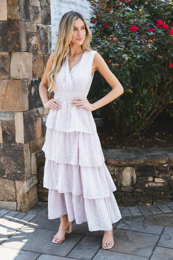 Hope Chiffon Tiered Dress, Pale Pink