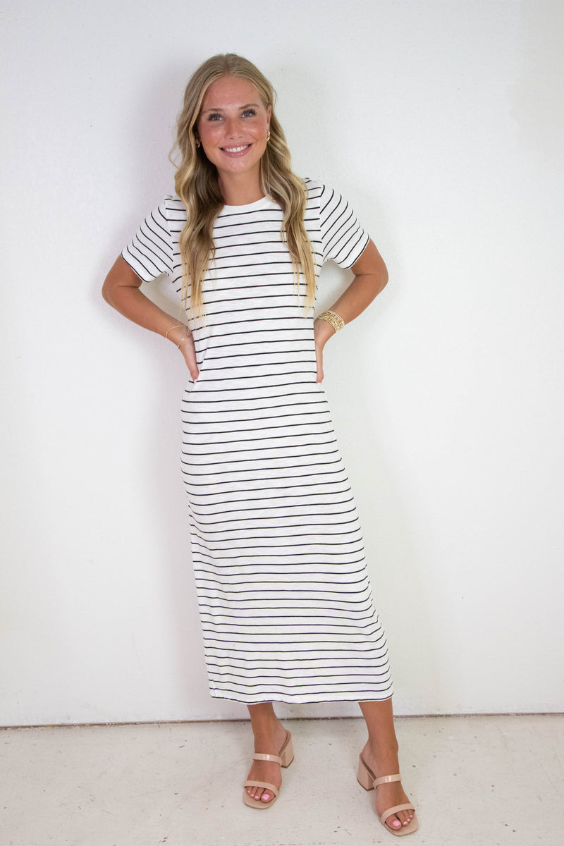 Perfect Tee Maxi Dress, Chalk/Black Stripe | Sanctuary