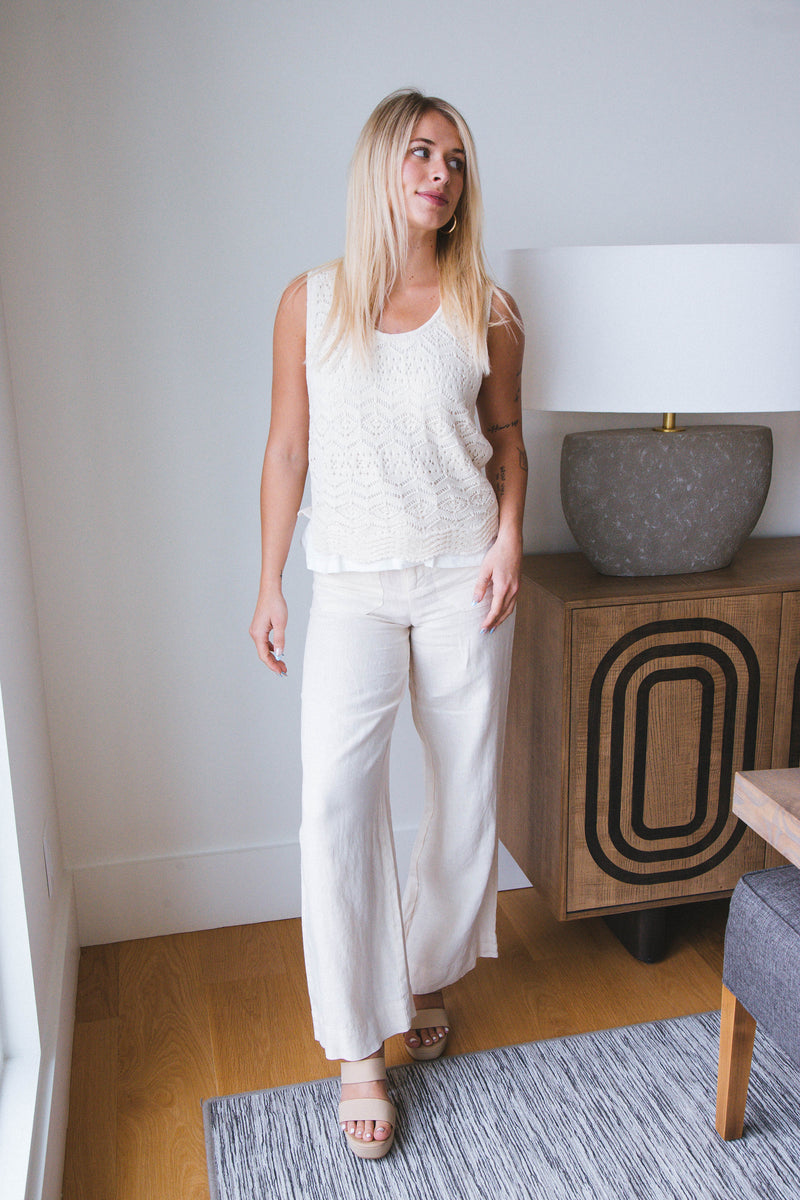 The Linen Marine Wide Leg Pant, Birch | Sanctuary