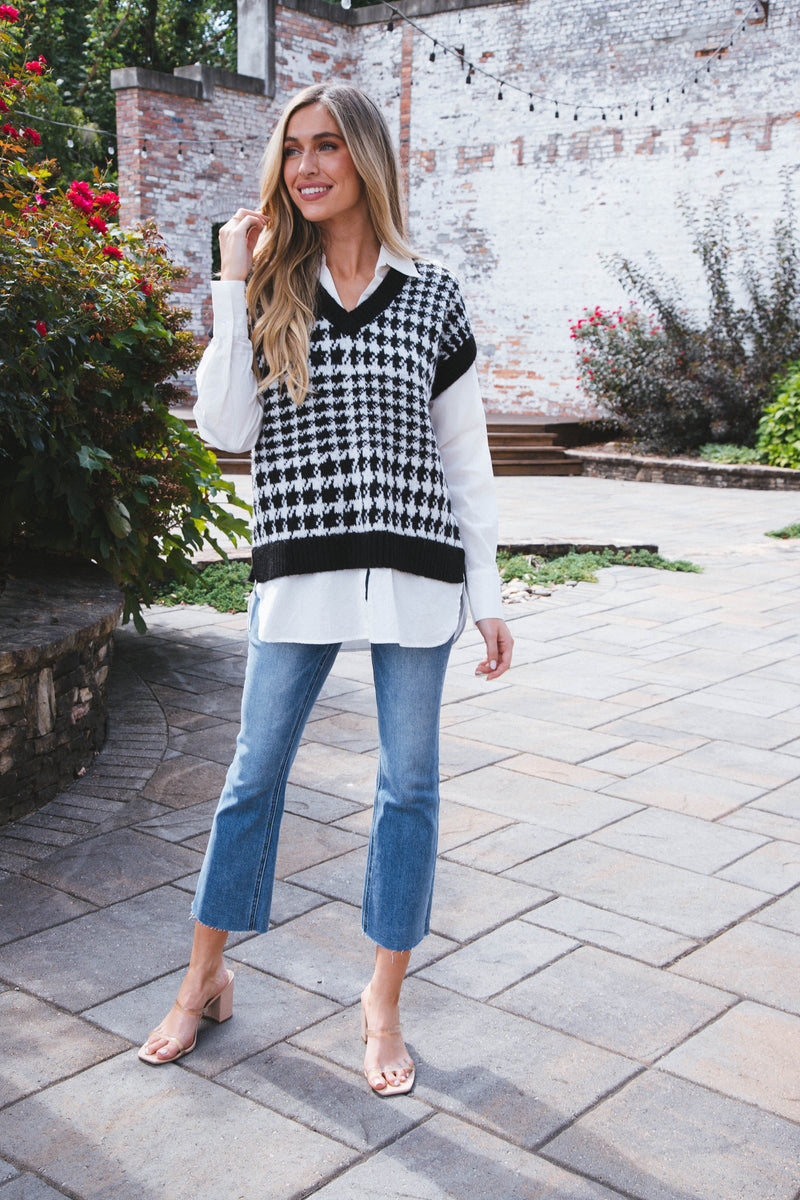 Houndstooth Sweater Shirt, Black