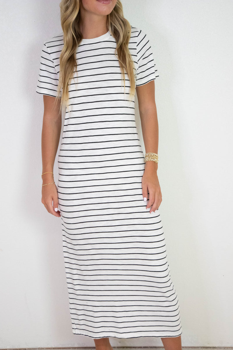 Perfect Tee Maxi Dress, Chalk/Black Stripe | Sanctuary
