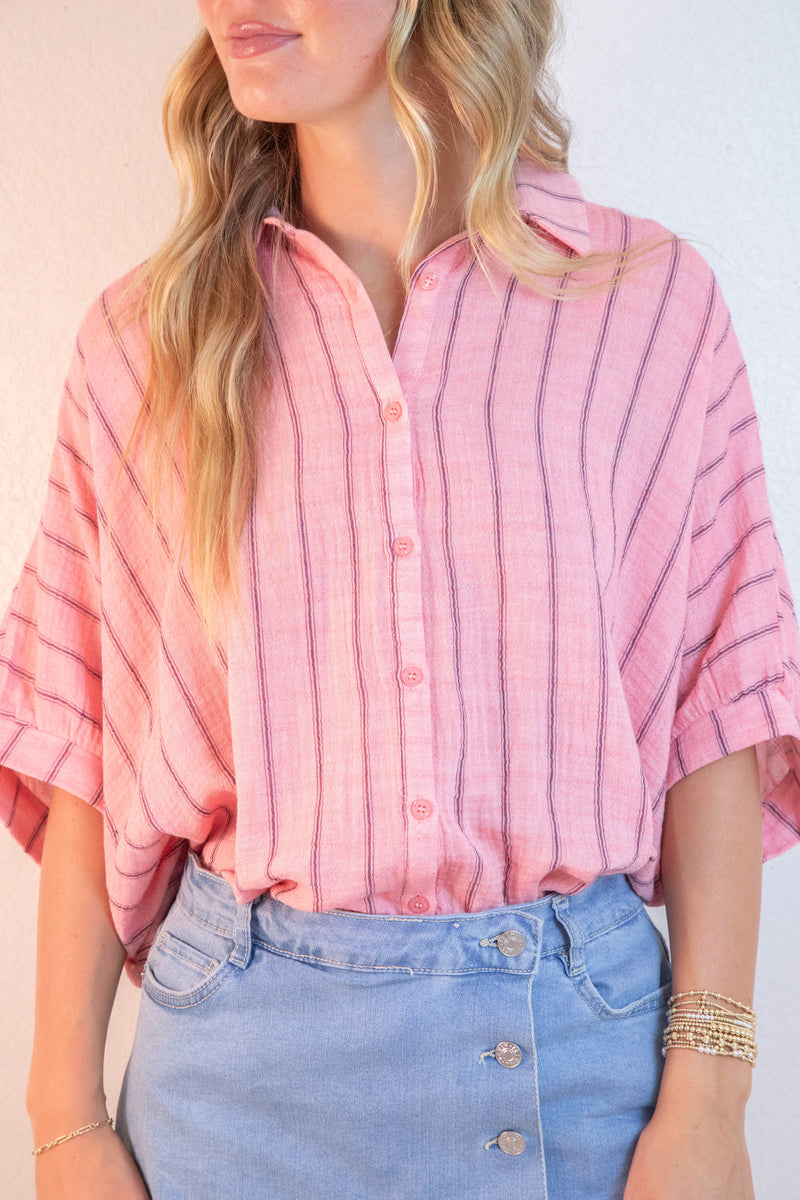 Freya Oversized Drop Shoulder Blouse, Coral Pink