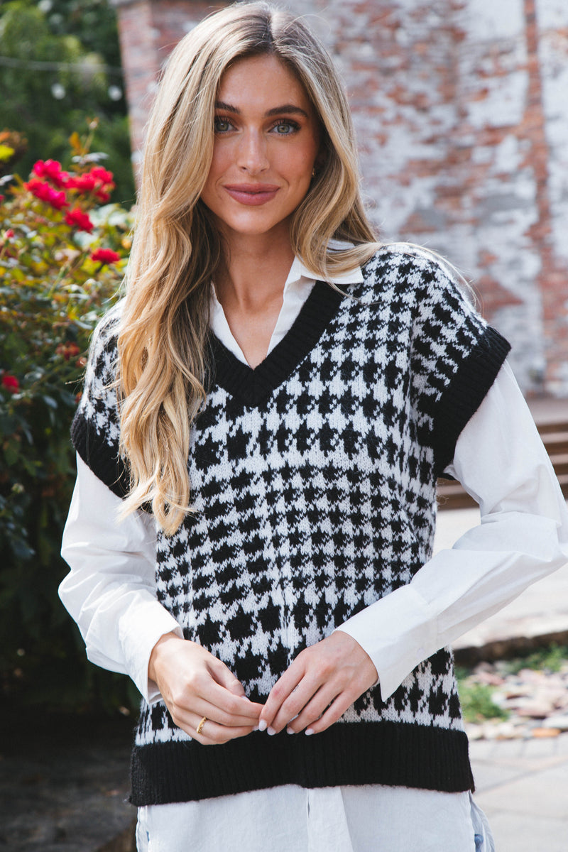 Houndstooth Sweater Shirt, Black