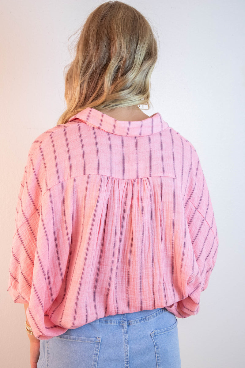 Freya Oversized Drop Shoulder Blouse, Coral Pink