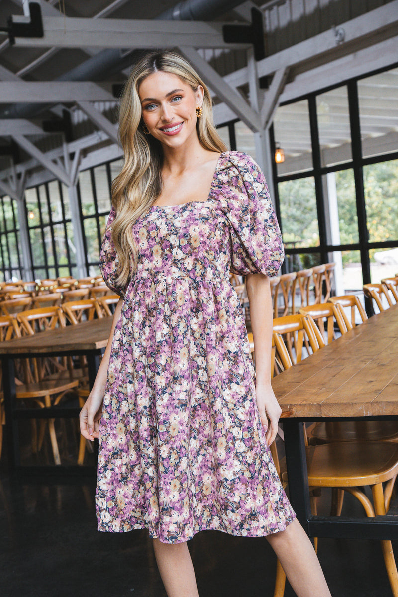 Jasmine Floral Corduroy Midi Dress, Pink Multi