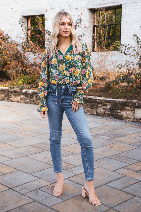 Sloan Floral Top, Hunter Green