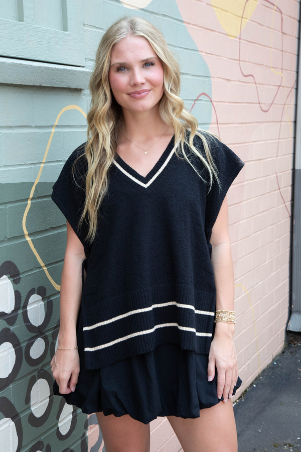 Keilani Open Side Tie Sweater Vest, Black