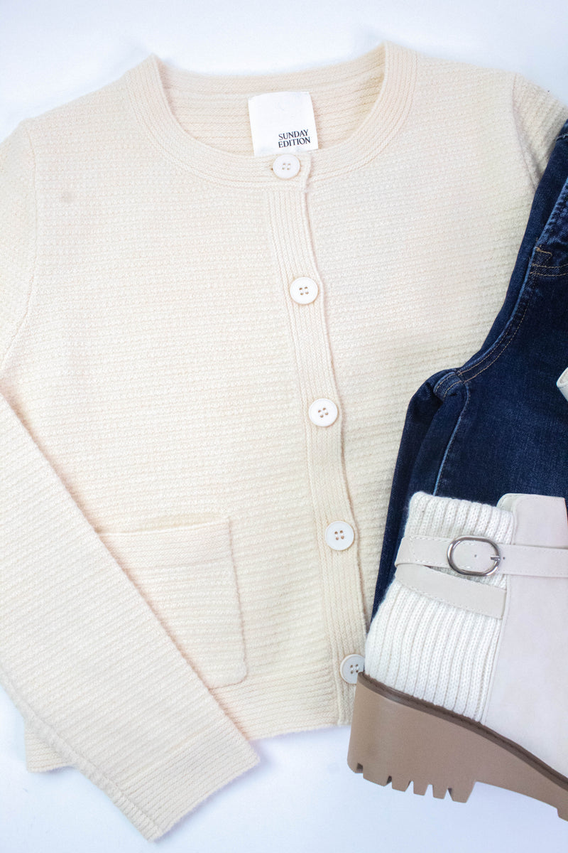 Eva Button Up Sweater Cardigan, Butter