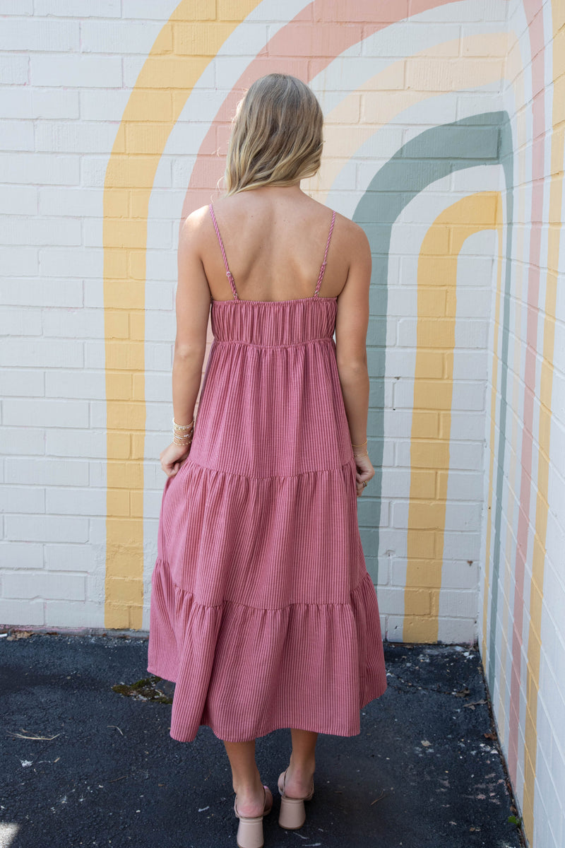 Aurora Striped Front Tie Cutout Dress, Mauve