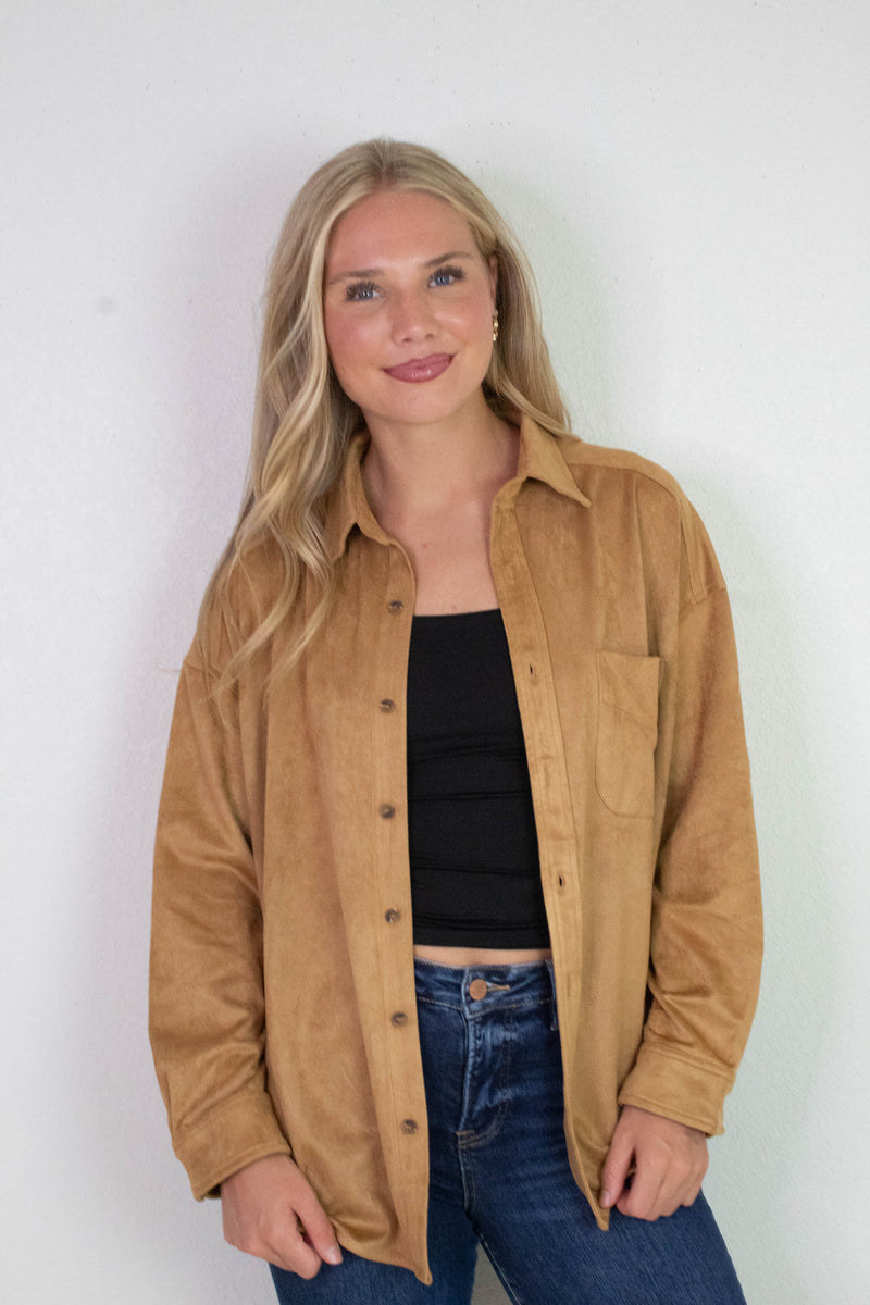 Gloria Suede Collared Shirt, Ginger