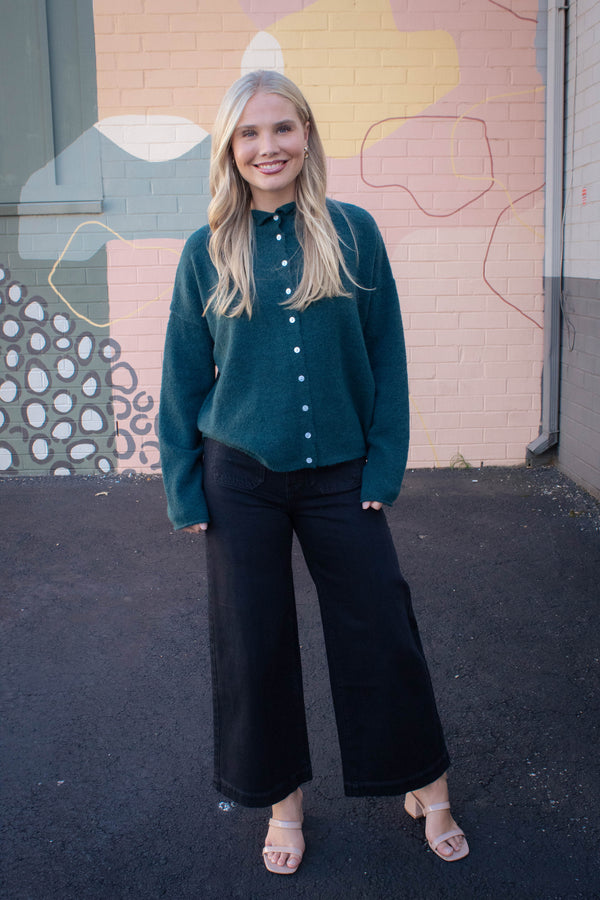 Odessa Cardigan Sweater, Hunter Green
