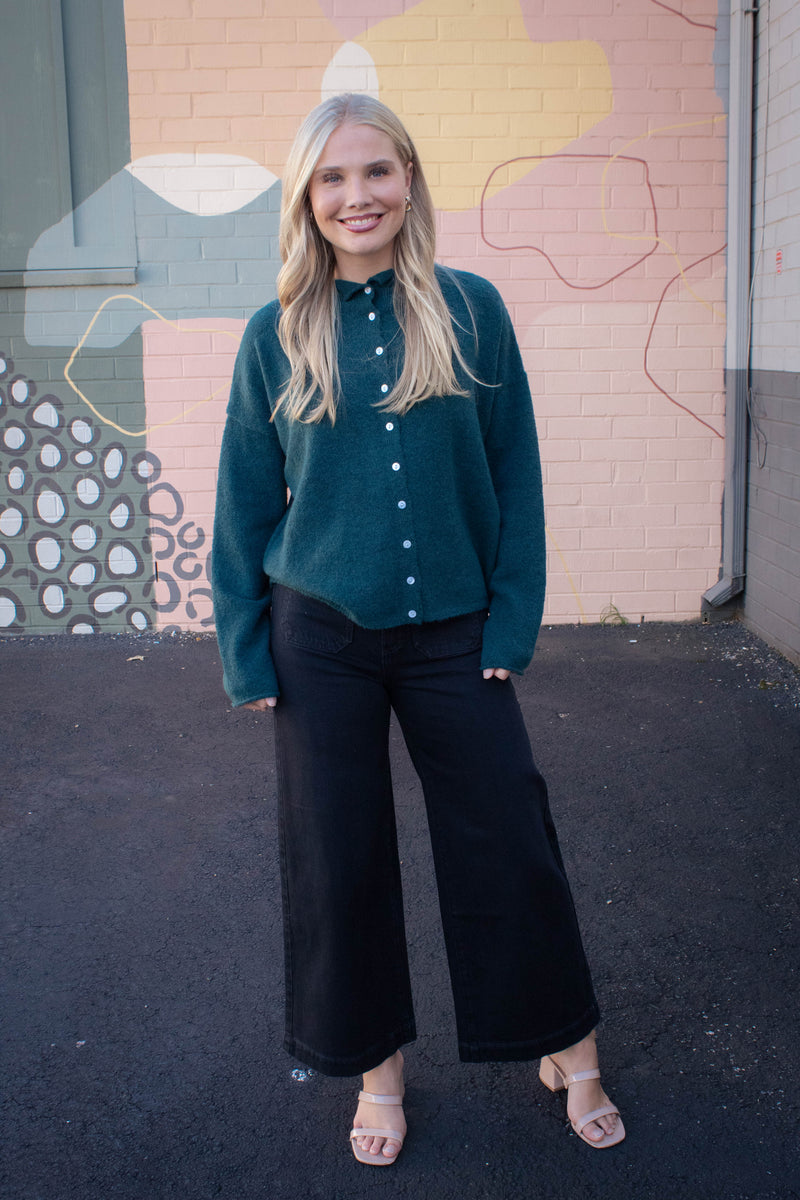 Odessa Cardigan Sweater, Hunter Green