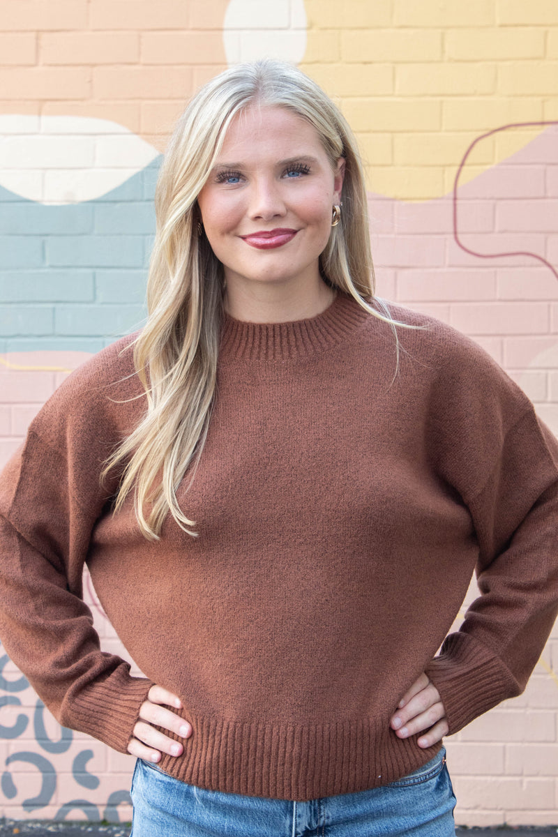 Madeline Pullover Crewneck Sweater, Chestnut