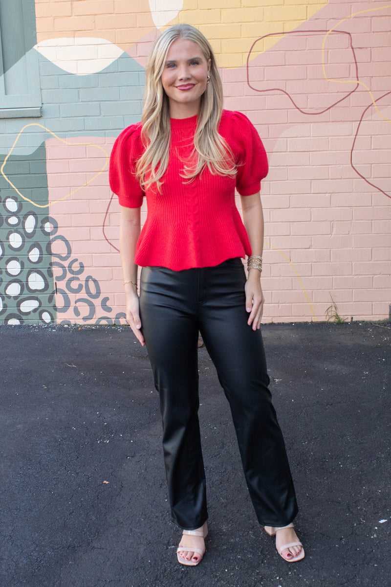 Lainey Flared Hem Sweater, Red