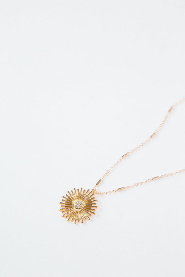 Reyna Crystal Sunburst Necklace, Gold