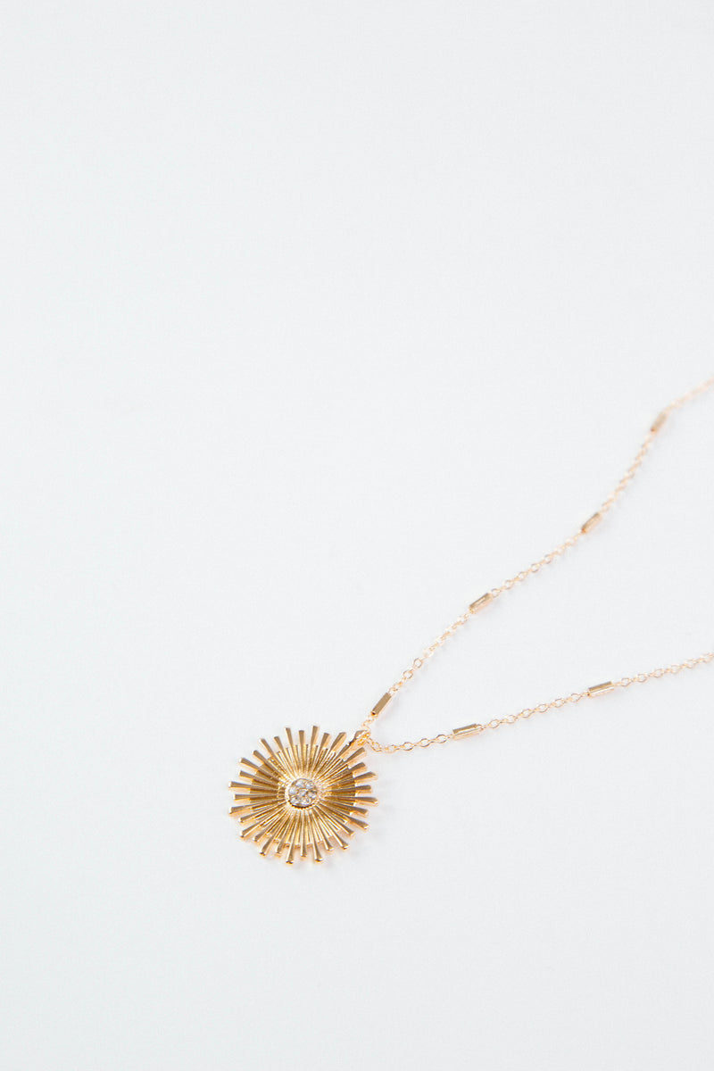Reyna Crystal Sunburst Necklace, Gold