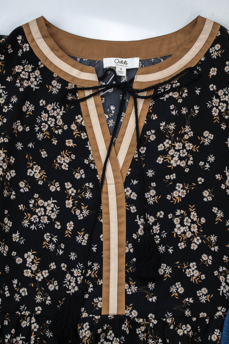 Wren Ditsy Floral Peplum Blouse, Black Multi