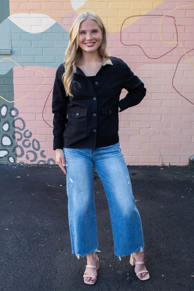 Elisabeth Corduroy Collared Work Jacket, Black
