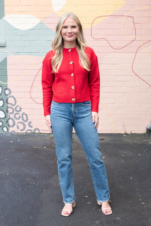 Kohana Crewneck Cardigan, Garnet | RD Style