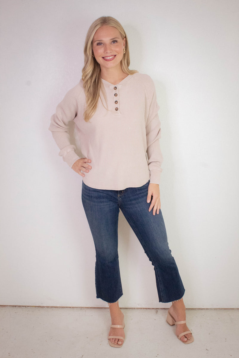 Jordan Knit Henley Top, Dark Taupe