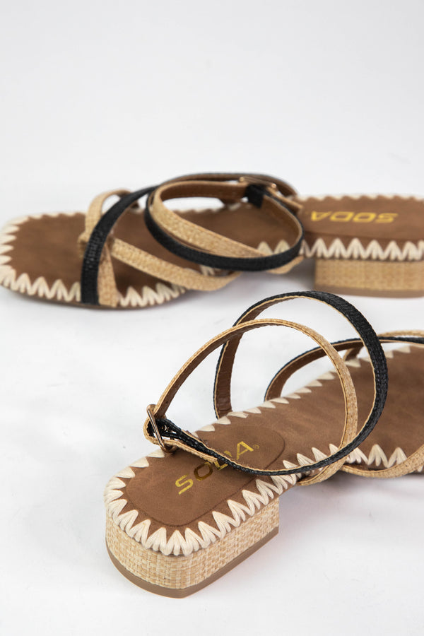 Redial Strappy Raffia Sandal, Raffia Natural/Black