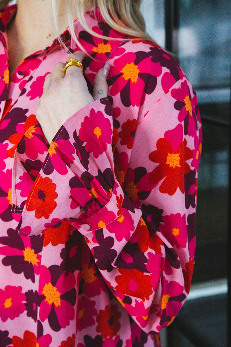 Lara Floral Bell Sleeve Blouse, Hot Pink