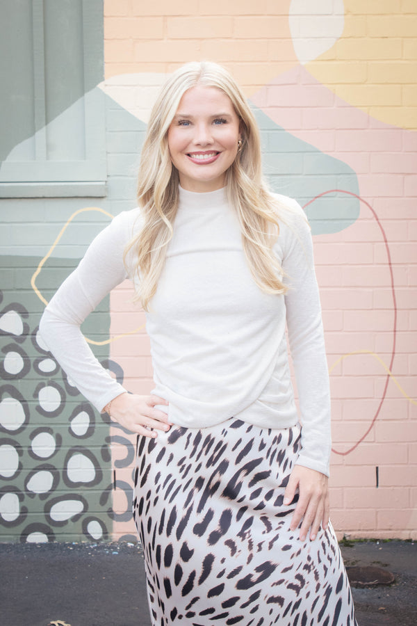 Draped Mock Neck Top, Mother of Pearl | Sanctuary