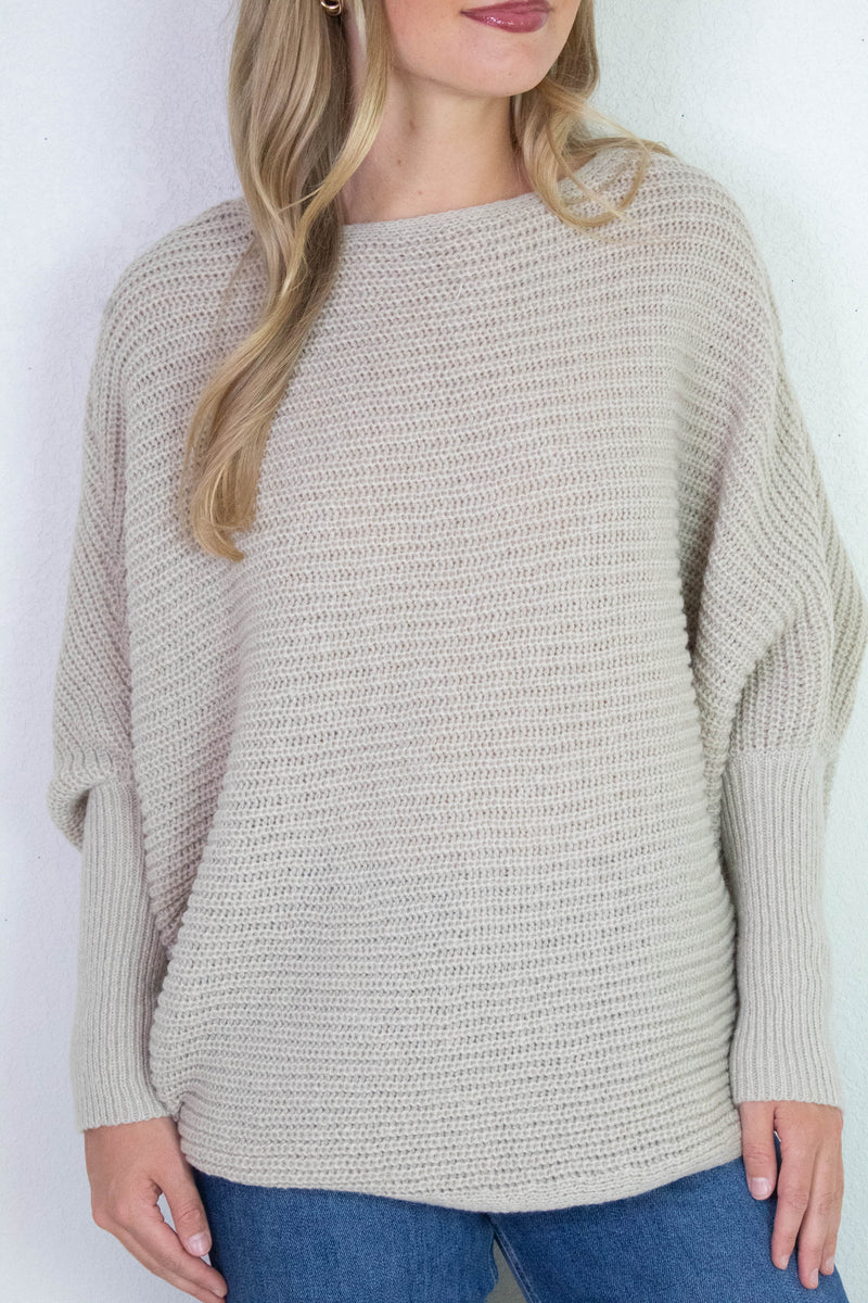 Lily Batwing Boat Neck Sweater, Light Taupe