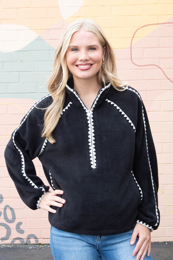 Glinda Half Zip Whipstitch Jacket, Black | RD Style