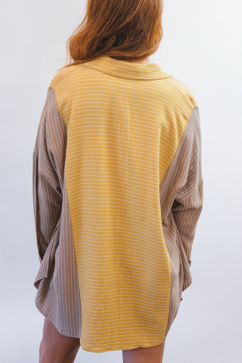 Talan Pin Stripe Button Down Top, Mustard/Brown