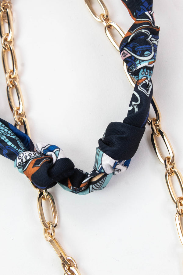 Kaitlyn Knotted Scarf Layered Necklace, Navy