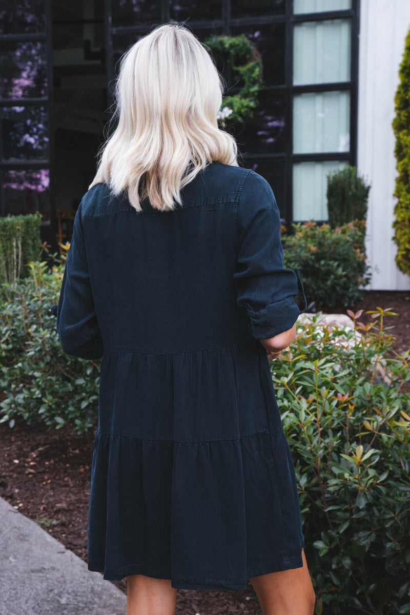 Bree Button Down Tiered Dress, Overdye Indigo | Velvet Heart