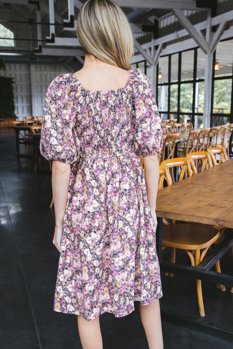Jasmine Floral Corduroy Midi Dress, Pink Multi