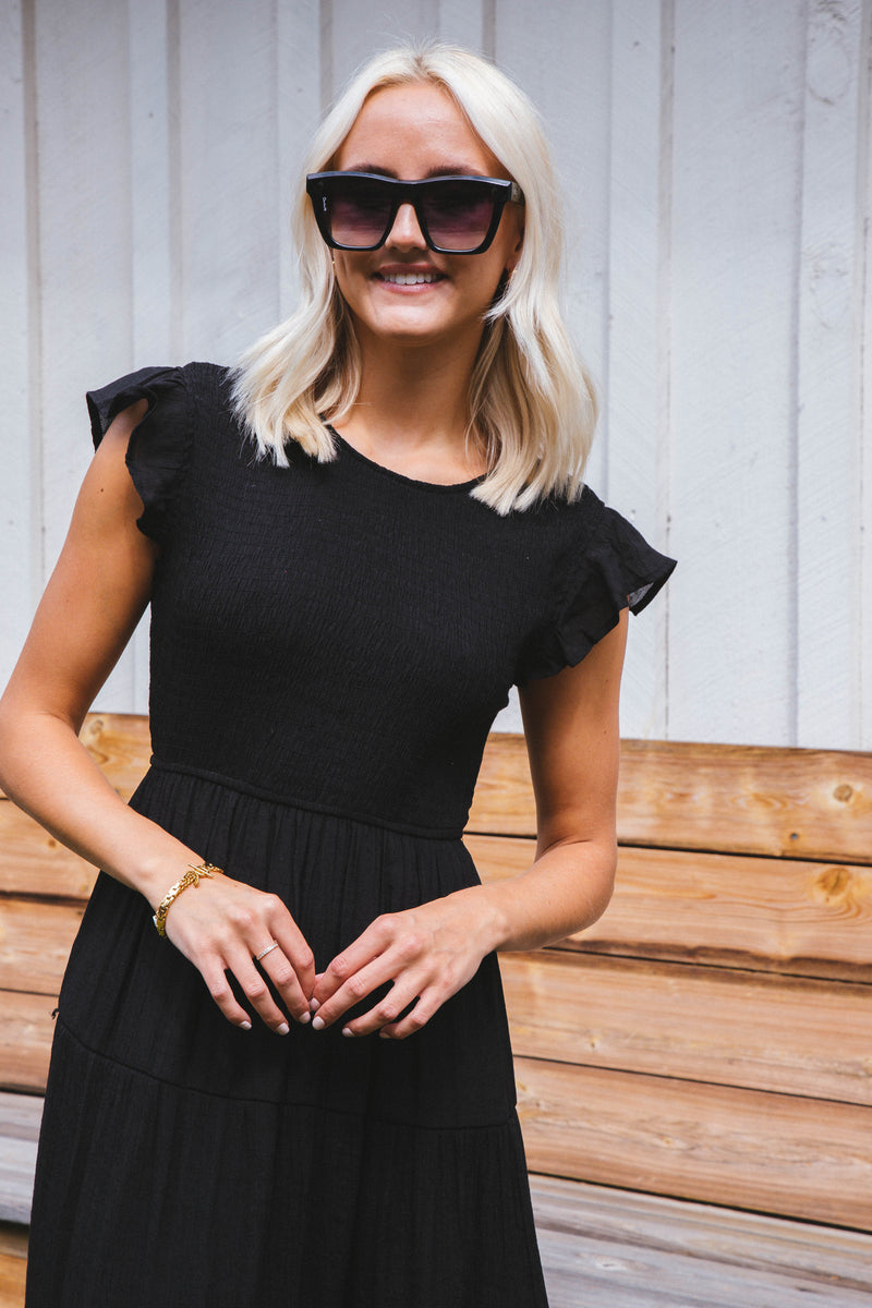 Celene Smocked Midi Dress, Black
