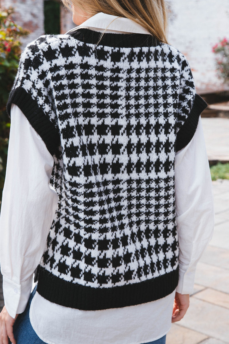 Houndstooth Sweater Shirt, Black