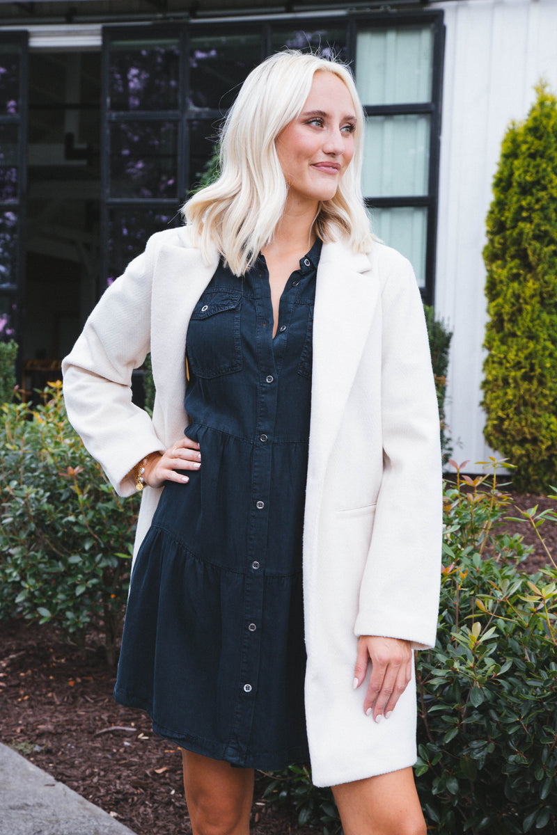 Bree Button Down Tiered Dress, Overdye Indigo | Velvet Heart