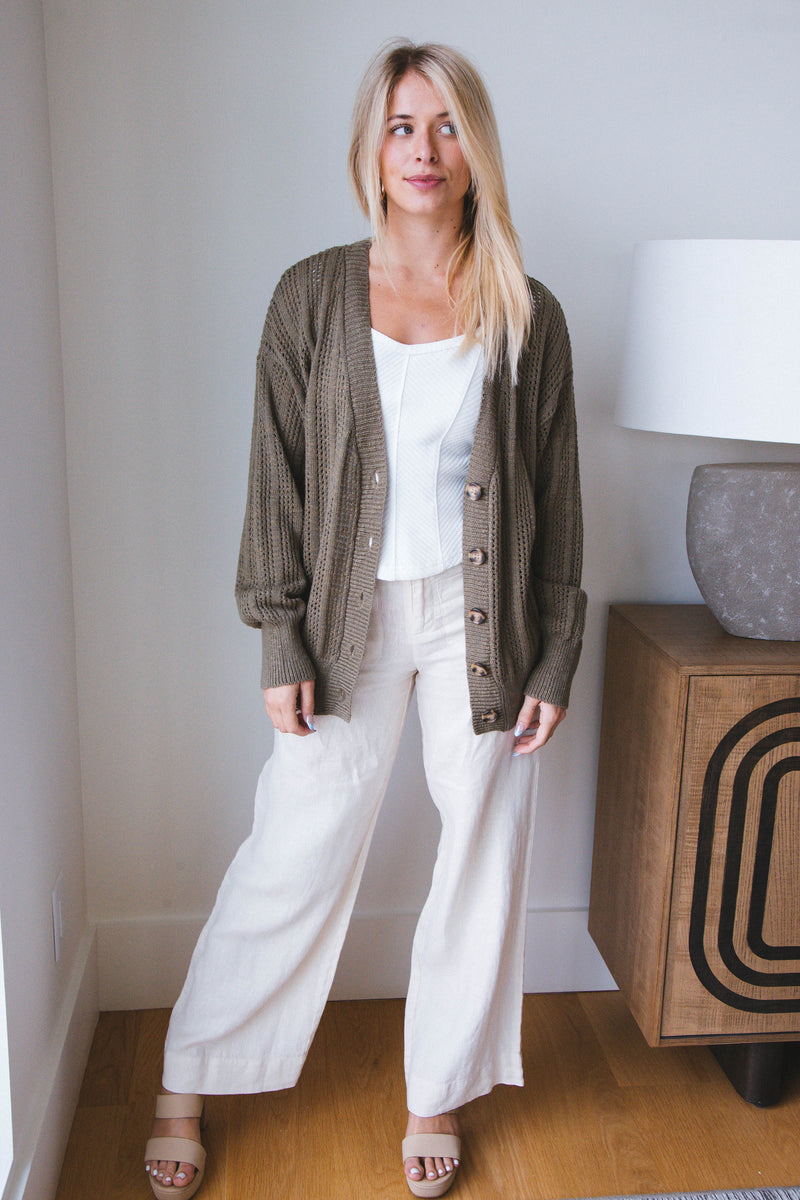 The Linen Marine Wide Leg Pant, Birch | Sanctuary