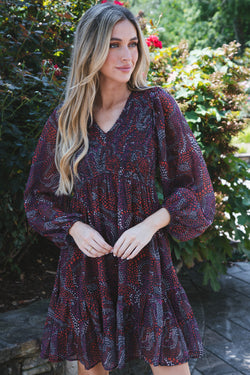 Idalia Printed Dress, Red Mix