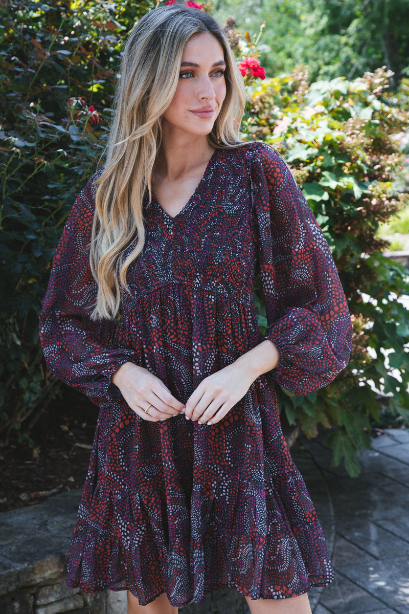 Idalia Printed Dress, Red Mix