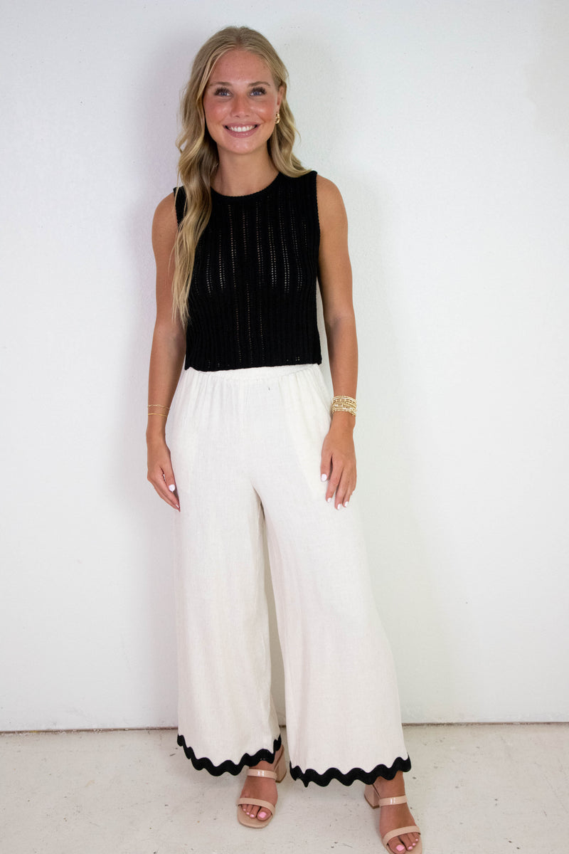 Sugarloaf Wavy Trim Elastic Pants, Oatmeal | Sadie & Sage