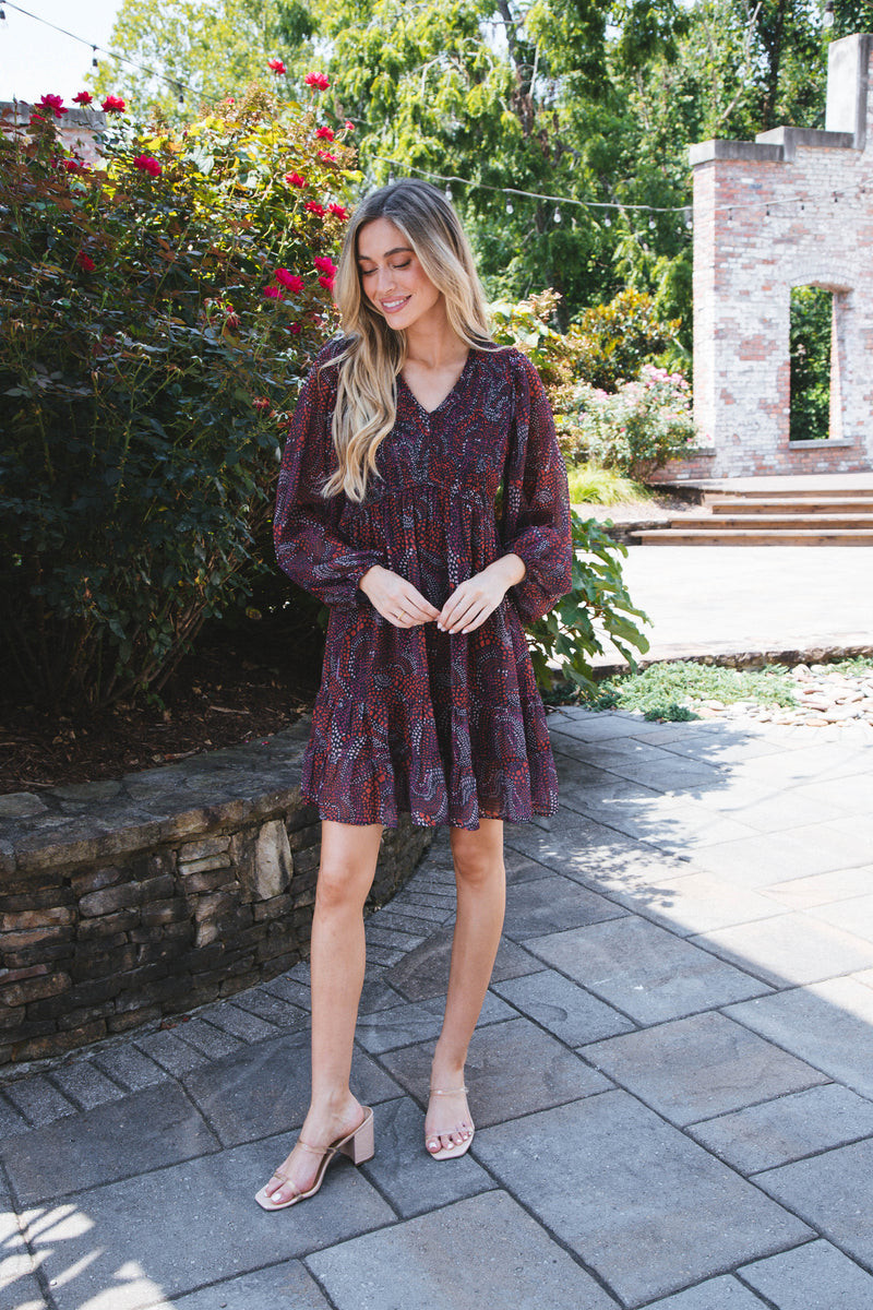 Idalia Printed Dress, Red Mix