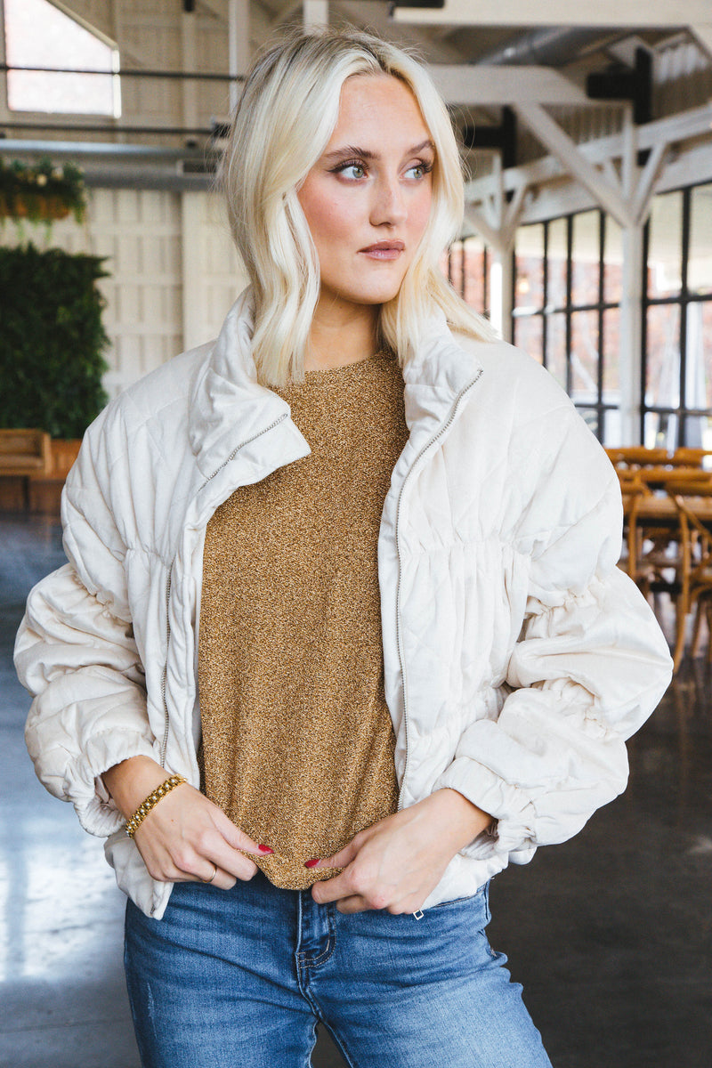 Aspen Sleeveless Metallic Knit Top, Gold