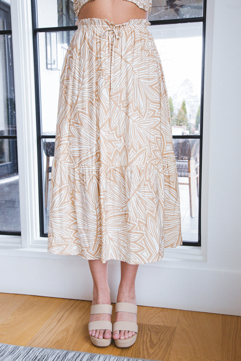 Bri Printed Midi Skirt, Khaki