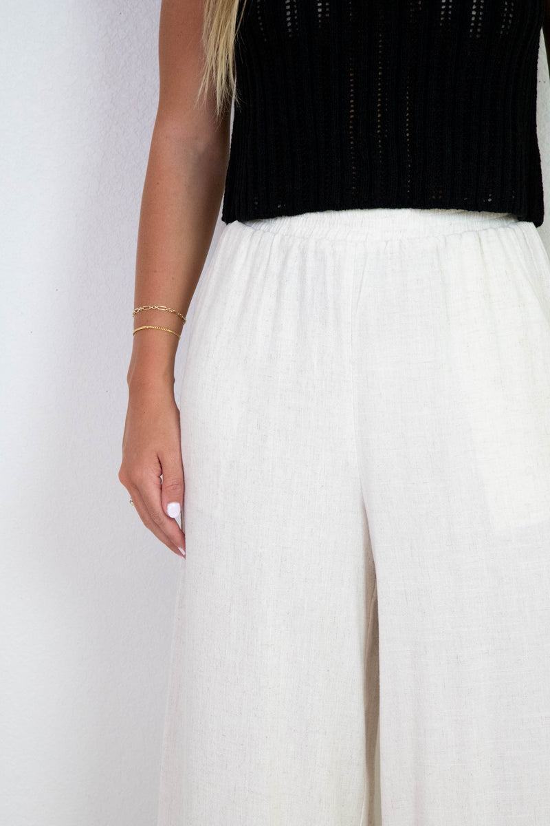 Sugarloaf Wavy Trim Elastic Pants, Oatmeal | Sadie & Sage