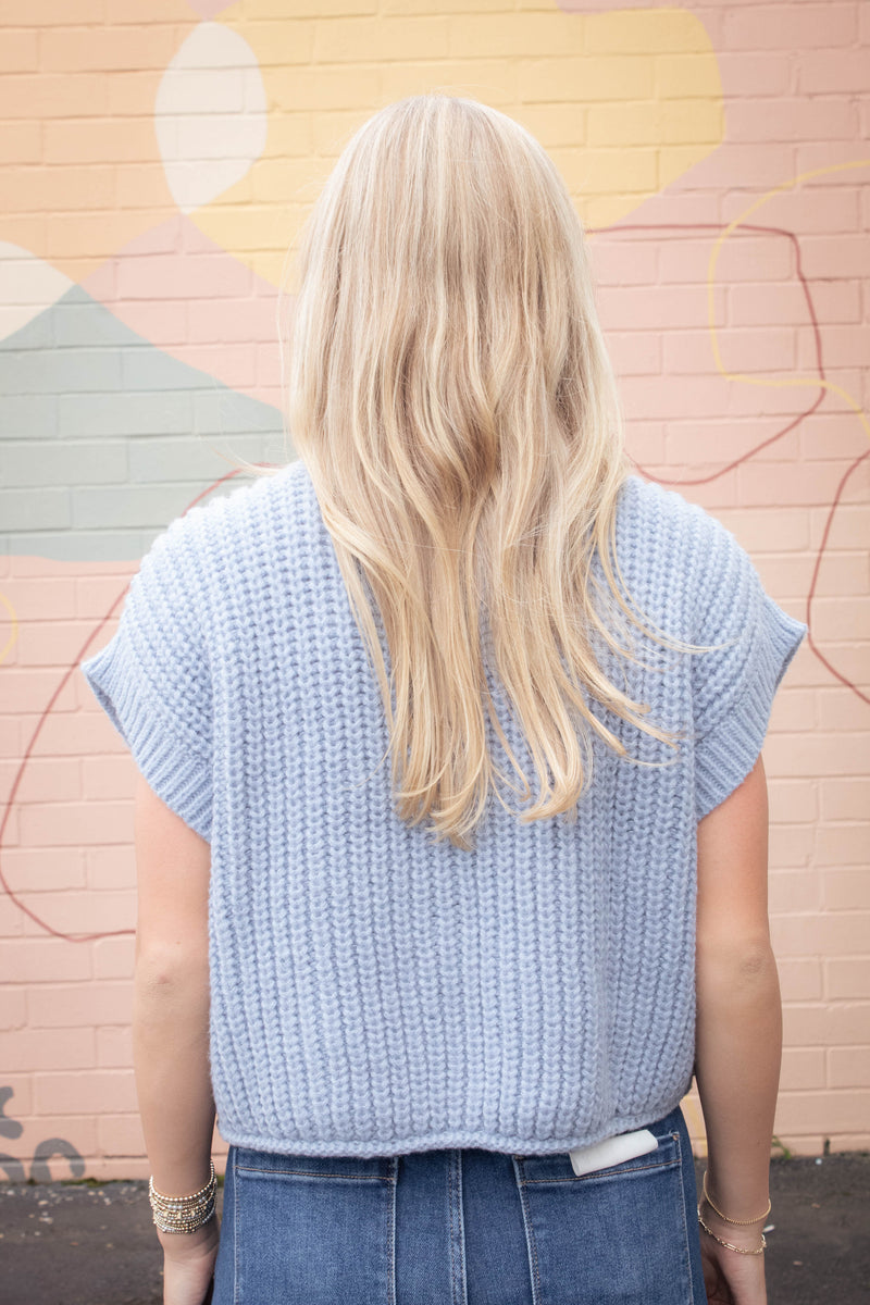 Dorothea Chunky Button Down Sweater, Blue
