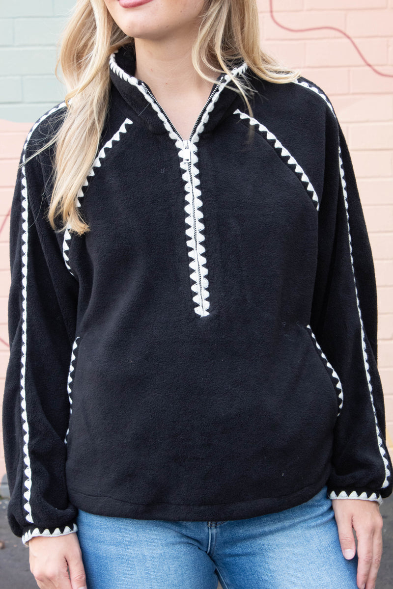 Glinda Half Zip Whipstitch Jacket, Black | RD Style