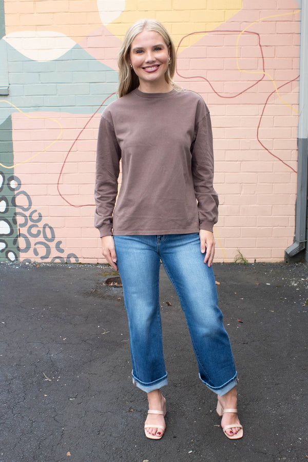 Raine Round Neck Garment Dye Tee, Brown