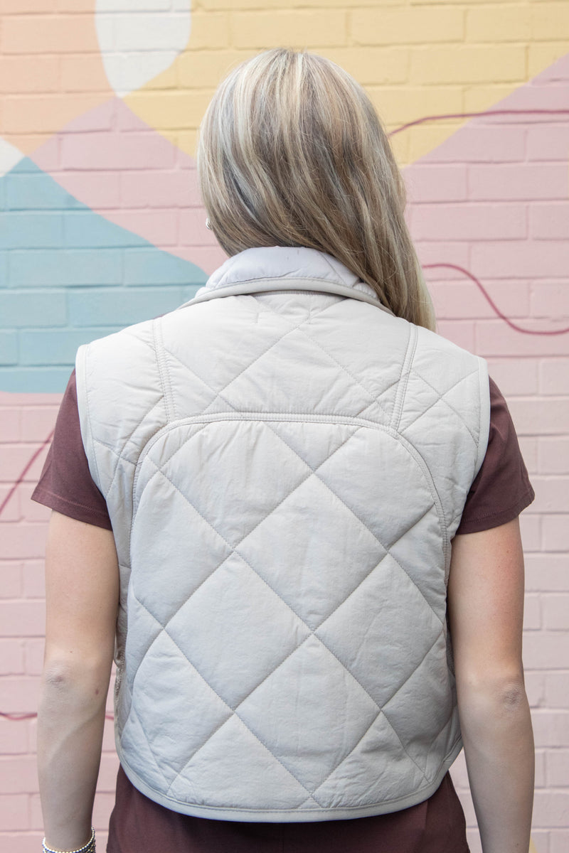 Sara Snap Button Quilted Vest, Khaki