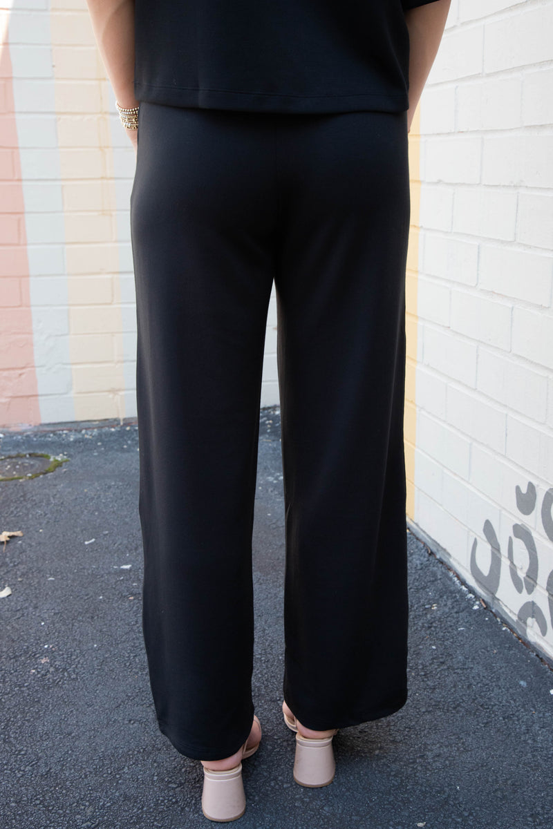 Sloane Wide Leg Knit Pants, Black