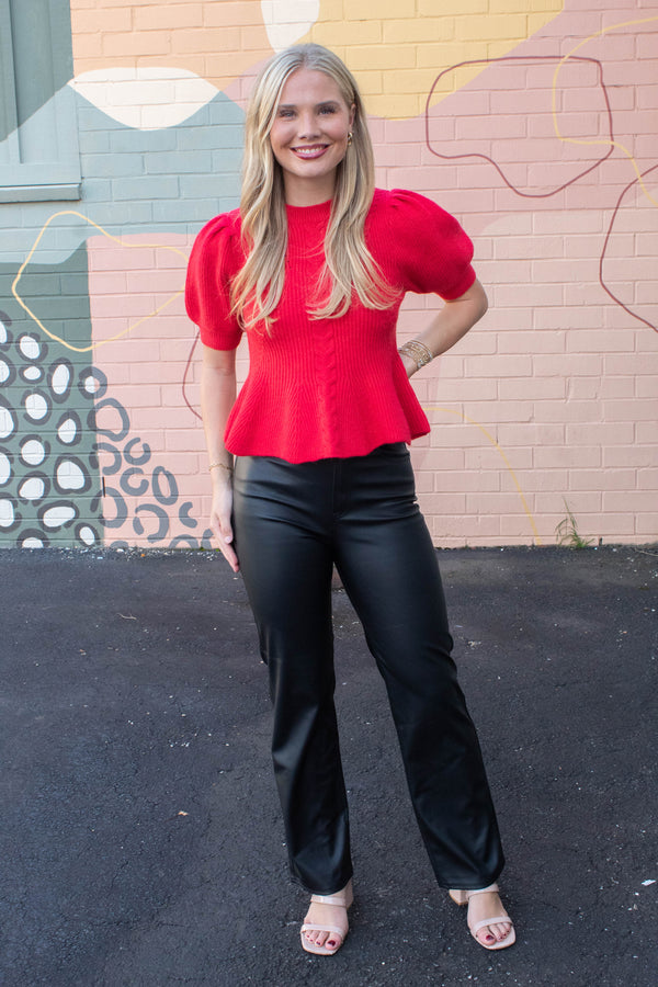 Lainey Flared Hem Sweater, Red